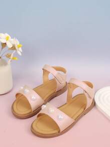1 par de sandalias de niña bebé color rosa, cómodas con , lindas zapatillas para infantes/niños pequeños para uso en exteriores, playa y de princesa de hadas, para verano
