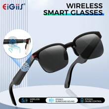 EIGIIS 1pc Smart Glasses, Wireless 5.0 Built-In Mic & Speakers, Support Outdoor Sports, Music Control, Wireless Answer/Making Calls, Long Battery Life, Rechargeable Lithium Battery-Polymer, USB Charging
