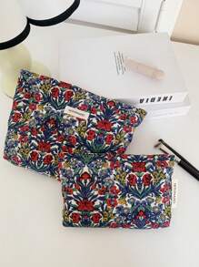 1 pièce/set Sac de maquillage avec imprimé floral tout-sur-over, grande capacité, organisateur cosmétique multifonctionnel, portefeuille, pochette pour tampons, rangement portable pour pinceaux de maquillage avec fermeture éclair pour cosmétiques, soins de la peau, crème solaire, bijoux, serviettes hygiéniques, petits articles pour usage domestique, voyage, vacances et école. Sac de maquillage, organisateur cosmétique, cadeaux de mariage pour demoiselles d'honneur, cadeaux pour maman, cadeaux d'anniversaire, cadeaux pour amis, cadeaux pour enseignants