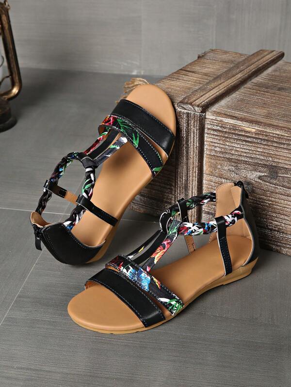 Sandalias planas para mujeres, con cremallera en la parte trasera, estilo romano con correa en el tobillo, sandalias de moda para el verano