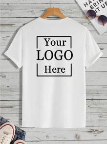 Customized Men's Loose Fit Round Neck T-Shirt With Logo/Image On Back, Perfect Valentine's Day Girlfriend Photo Gift, Custom Work Uniforms, Dance Crew Jerseys, Photo & Text Personalization - White - View 2