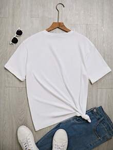Femmes Printemps et Été Décontracté Motif de Lettre d'Amour Ample T-Shirt Col Rond Manches Courtes - Blanc - Voir 3