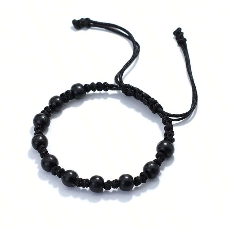 Antique Hand Braided Men Rope Bracelet Boho Black Brown Retro Round Wooden Bracelet For Men Armband Jewelry