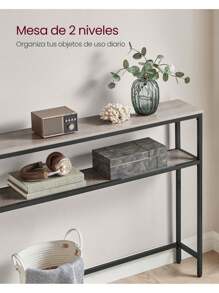 VASAGLE Mesa de Consola, Mesa Auxiliar Estrecha, 20 x 100 x 80 cm, Mesa de Entrada Moderna con 2 Estantes, para Sala de Estar, Dormitorio, Greige Mélange y Negro Tinta - Marfil - Ver 3