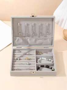 1pc Transparante Sieraden Opbergdoos, Gemaakt Van Anti-Oxidatie Fluweel En Acryl, Hoogwaardige Elegante Accessoire Displaydoos, Geschikt Voor Oorbellen, Ringen, Kettingen, Armbanden, Hangers, Moederdag, Valentijnsdag, Vriendinnencadeau