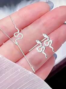 925 纯银舞蛇耳钉和流苏蛇项链首饰套装，独特且百搭