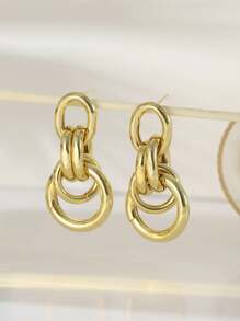 1 Pair Fashionable Geometric Hoop Earrings, Copper Material Gold Color - Style 2 - View 2