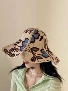 1pc Foldable Wide Brim Sun Hat, Suitable For Travel, Outings, Shopping, Picnics - Foldable, Sun-Shading, Sun Protection, Face Slimming - Multicolor - View 5