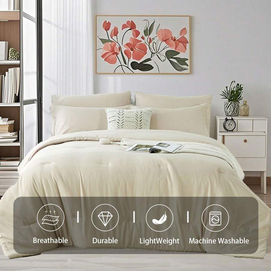 Queen Comforter Set Sage Green, 2 Pcs/3 Pcs Lightweight Comforters Queen Size Solid Bedding Comforters Sets, [1 Comforter, 1 Pc/2 Pcs Pillowcases] Universal All Seasons, Perfect For Your Bedroom Decor, Ideal Gift. - Kaki - 76 - Xem 1