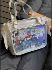 Nova bolsa transparente estilo japonês com fita, bolsa transparente grande com alça de ombro, feminina (cartão e crachá são apenas para referência, não incluídos)