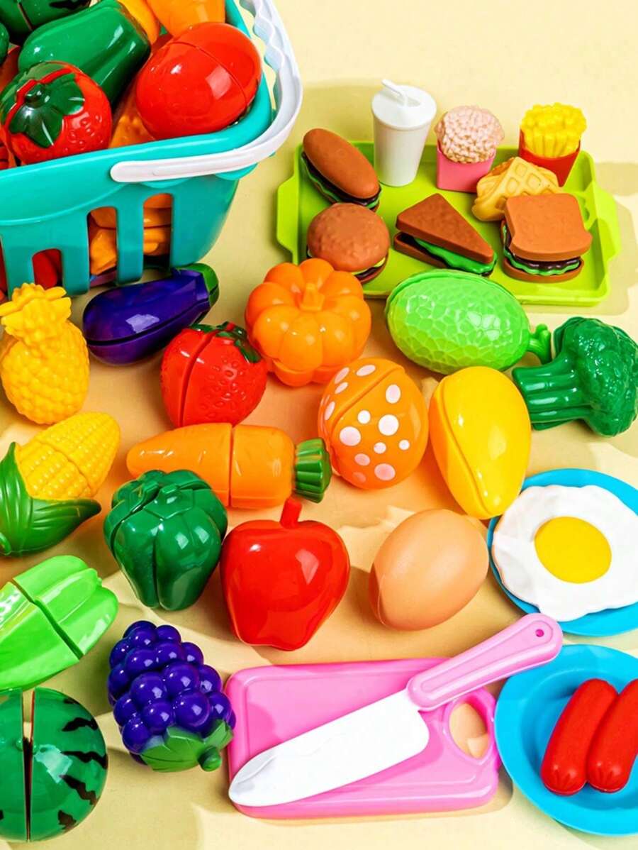 17 件可重复使用厨房玩具、儿童水果蔬菜切割套装、厨房塑料切割食物、可切割水果蔬菜厨房玩具