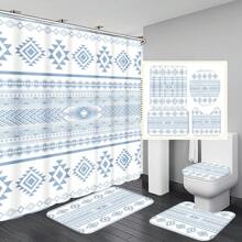 1pc/4pcs Bohemian Multifunctional Bathroom Decor Set: Waterproof Shower Curtain With 12 Hooks, Non-Slip Bath Mat, U-Shaped Floor Mat And Round Toilet Seat Cover, Applicable For Full Bathroom Scenarios