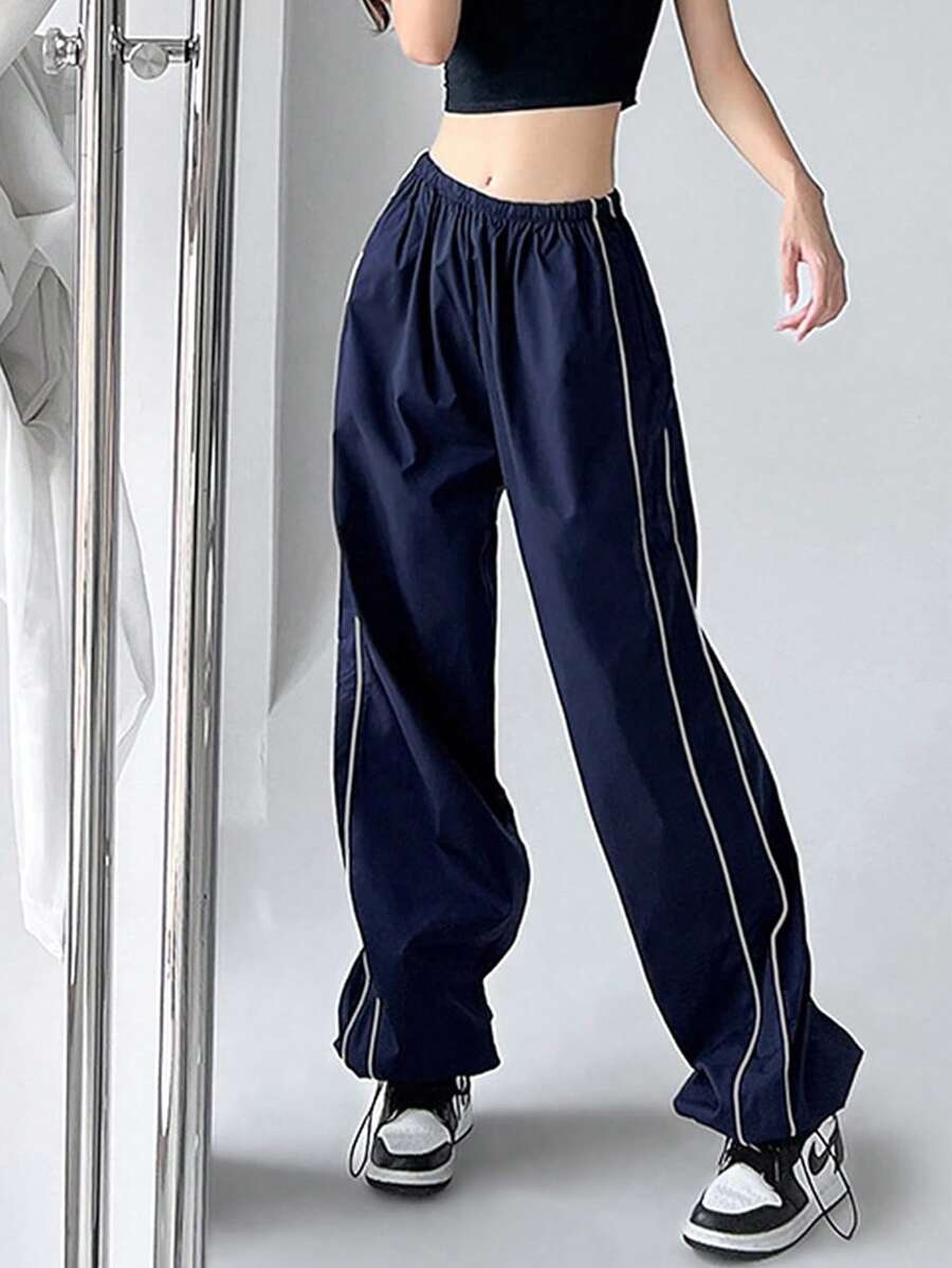 Women's Parachute Pants Baggy Elasitc Waist Relaxed Y2K Track Pant Trousers - Màu xanh hải quân - Xem 1