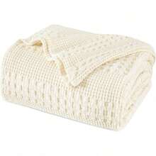 100% Cotton Waffle Weave Blanket King Size, Lightweight Washed Cotton Blanket For Spring & Summer - 108"X90" Soft Woven And Breathable Blanket For Bed Sofa Home Decor - Ivory