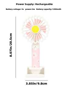 1st Daisy Handheld Fan, met standaardontwerp, 3 windsnelheden, sfeerverlichting, draagbaar en tafelmodel voor twee doeleinden, telefoonhouder, 1200mAh batterijcapaciteit, perfect om koel te blijven, video's te kijken, te genieten van afternoon tea, essentieel voor de zomer, frisse kleur, lange batterijduur, geschikt voor kamperen, bijeenkomsten, picknicks