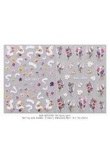 2 件春夏花朵浮雕美甲贴纸，精美小花美甲浮雕贴纸贴花，印花 5D 自粘指甲图案，适用于丙烯酸指甲，女士和女孩的半月板用品，节日礼物 - 彩色 - 查看 6