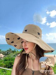 1pc Reversible, Multifunctional, Elegant, Flower Decorated, Sun-Shading, Wind & UV Resistant, Soft & Comfortable Hat. Adjustable Size, Foldable, Lightweight, Unique Design, Well-Made, Breathable, Suitable For Beach, Outing, Hiking, Outdoor Travel And Various Occasions