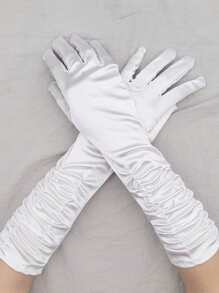 1 Pair Bride's Wedding Dress Gloves, Wrinkled Satin Satin Formal Stage Performance Gloves - Multicolor - View 2
