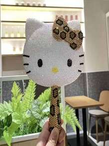Sanrio 1 pieza Espejo de mano mini de Hello Kitty de Sanrio, espejo de maquillaje DIY con diseño de gato de la suerte, portátil para viajar (algunos colores de los accesorios al azar)