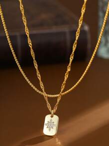 2pcs Set Elegant Middle East Inspired 18K Gold Plated Octagon Pendant Layered Necklaces, Suitable For Daily Wear & Festival Gifts