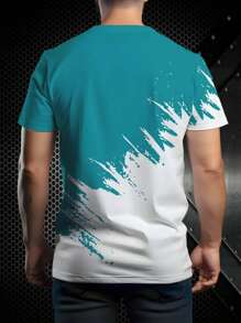 Camiseta gráfica estampada en 3D con bloqueo de color negro y blanco para hombres, vestimenta casual de verano para exteriores (Medio Oriente)