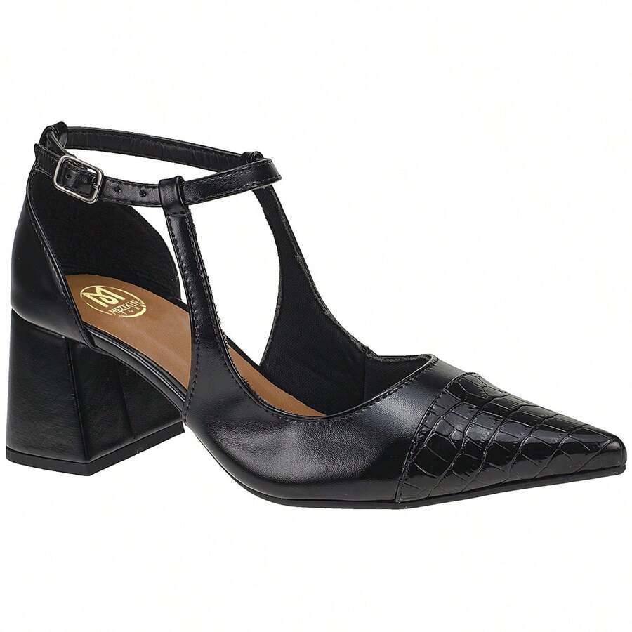 Buckle Strap Pumps Designed Toe High Heel Comfortable Formal Shoes 18300 - Black - View 1