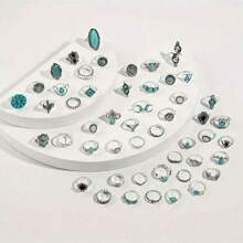 30 件波西米亚风复古风格戒指套装，男女通用哥特式时尚合成石堆叠手指首饰，款式随机，适合日常派对配饰礼物