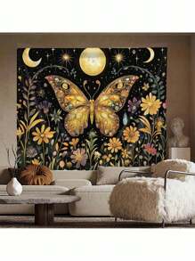 1 pieza Tapiz de pared con estampado de mariposa estilo bohemio, de poliéster rectangular moderno, para decoración del hogar, sala, dormitorio