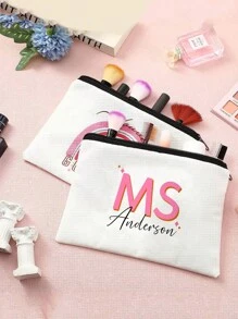 Customized Letter Element Printed Cosmetic Bag, Cruise Essential Travel Essential Toiletries Bag, Personalized Letter Cosmetic Storage Bag, Storage Bag, Cosmetic Bag Personalized Customization, Personalized Pencil Bag, Daily General Cosmetic Bag, Fashionable And Popular Women's Bag