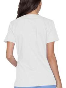 Blusa de cuello en V de manga corta con acabado mate, uniforme de trabajo informal, blusa de pijama primaveral en blanco - Blanco - Ver 2