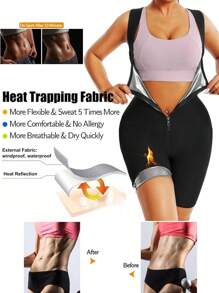 1pc Women's Sauna Suit, Waist Training Body Shaper, 3-In-1 Women's Sauna Suit Tummy Control Body Shaper Sports Fall - Silver - View 5