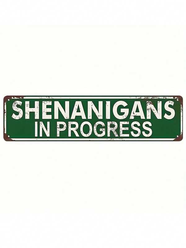 1pc 16x4 Inch Shenanigans In Progress Metal Tin Sign, Wall Art Plaques, Wall Art Decor For Home Office Street Porch Garage Bedroom Cafe Pub, Rustic Indoor/Outdoor Poster, Pre-Drilled, Waterproof, Weatherproof