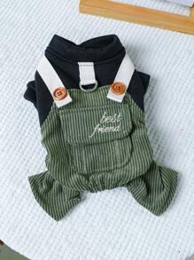 1pc Pet Clothes, Cute & Stylish Doggy/Kitty Outfit For Small Dogs/Puppies, Comfortable Outfit With Suspender Pants - Black - View 1