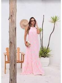 Women's Halter Backless Dress With Padded Cup H-6 - Rosa vieja - Ver 2