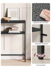 VASAGLE Mesa de Consola, Mesa Auxiliar Estrecha, 20 x 100 x 80 cm, Mesa de Entrada Moderna con 2 Estantes, para Sala de Estar, Dormitorio, Gris Carbón y Negro Tinta - Negro - Ver 6