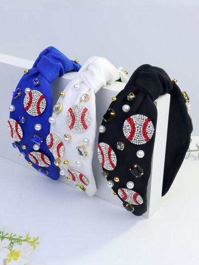 1pc Women's Rhinestone Baseball Party Cute Polyester Knotted Fabric Headband Hair Band Hair Hoop Hairband,Festival,Birthday