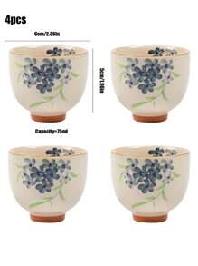 1pc/2pcs/4pcs Ash Gray Ceramic Tea Cup, Hand-Painted Hydrangea Pattern, Personal Tea Cup, Gongfu Tea Set, Gift For Elders, Friends And Relatives Back To School