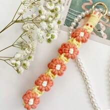 1pc Daisy Flower Cute Polyester Fiber DIY Handmade Wrist Keychain Keyring Phone Lanyard Bag Charm Backpack For School Letter
