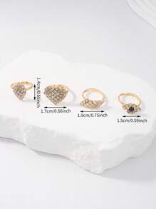 Set de 4 anillos de dedo del pie de mujer con diseños personalizados de corazón y geométricos con rhinestones brillantes, juego de joyas como regalo