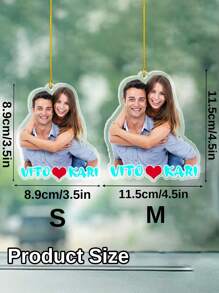 1/2Pcs Custom Hanging Car Photo Frames, Personalized Photo Name Pendant Car Accessories, Customized Photo Car Ornament, Customizable Car Photo Decor Accessories, Rear View Photo Gift, Anniversary Gift, Car Mirror Hanging Ornament, Car Charm - Style a - View 2
