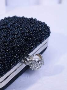 Elegant Pearl Flower Evening Clutch Bag, High-End Engagement Party Handbag, Refined Qipao Formal Dress Purse - Black - View 5