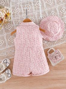 Summer Baby Girls Cute 3D Floral Vest Romper & Bucket Hat 2Pcs Set