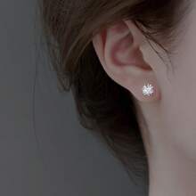 1pc Dainty Dandelion Design Stud Earring Made Of 925 Sterling Silver, Hypoallergenic, Bohemian & Minimalist Style For Women's Date Outfits