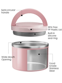 Meoky 1pc Stainless Steel Insulated Food Container With Handle - Keeps Food Warm/Cold, Portable Design, Suitable For Home And Office, Fashionable And Practical - Pink-1000ml - View 4