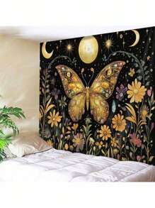 1 pieza Tapiz de pared con estampado de mariposa estilo bohemio, de poliéster rectangular moderno, para decoración del hogar, sala, dormitorio