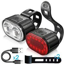 1pc/2pcs Mountain Bike Front And Rear LED Lights, USB Rechargeable, Handlebar Mounted, High Brightness, Suitable For Night Riding