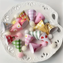 30/60pcs Mini Party Hat Cake Flag, A Decorative Item For Cakes, Featuring A Cute Cartoon Hat, Perfect For Birthdays, Holiday Festivities, And Dessert Table Adornment.