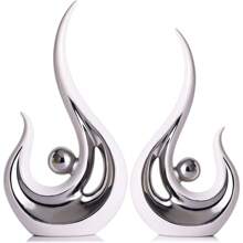 Modern Abstract Art Home Decor Accent, Contemporary Statues Coffee Table Decor For Living Room, Table Centerpieces For Dining Room, Ceramic Sculptures And Silver Knacks For TV Stand Decor