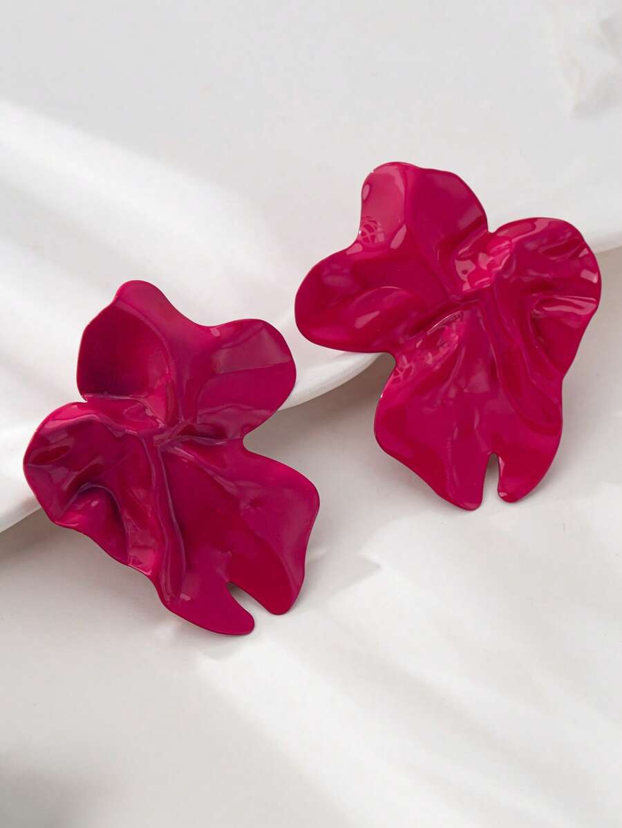 1 Pair Geometric Exaggerated Asymmetrical Iron Stud Earrings - Hot Pink - View 1