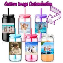 1pc 16oz Custom Printed Shatterproof Cup With Straw - Insulated Bubble Tea Tumbler For Teens, Dishwasher Friendly